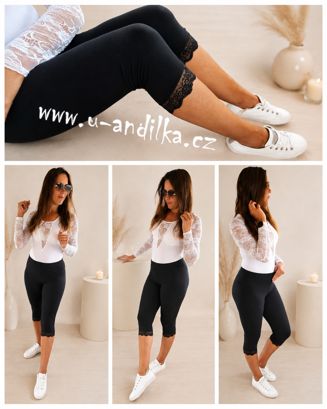 Obrázek Černé 3/4 leginy s krajkou
